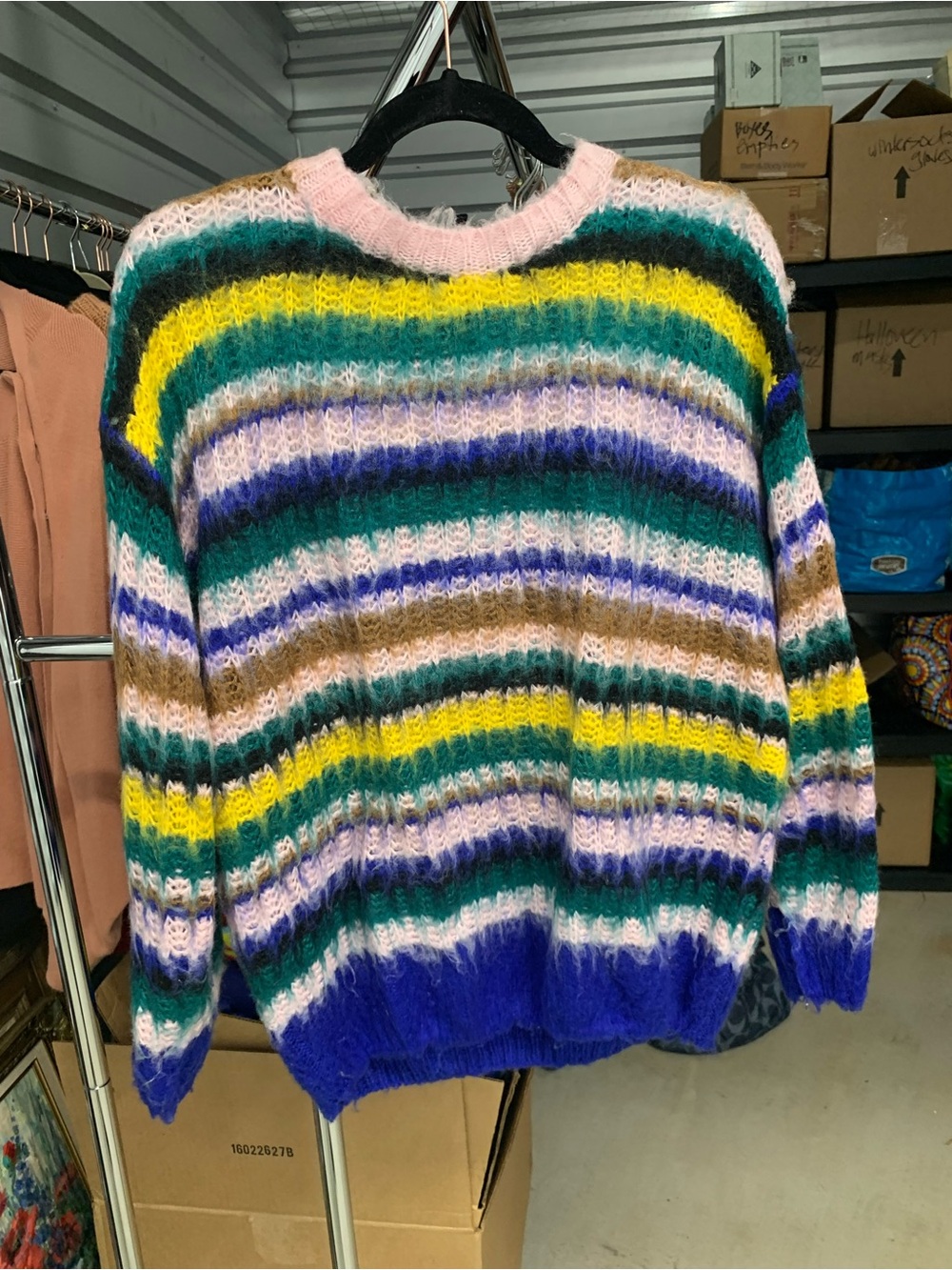 Forever 21 Multicolor Fuzzy Striped Crewneck Sweater